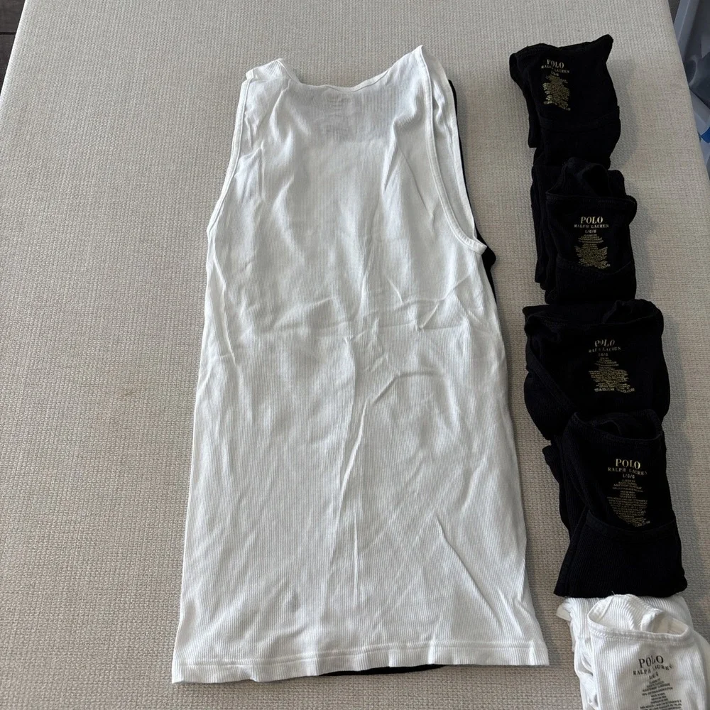 Lot Of 7 Classic Fit Black Cotton Embroid Tank Top Ralph Lauren Polo Size Large